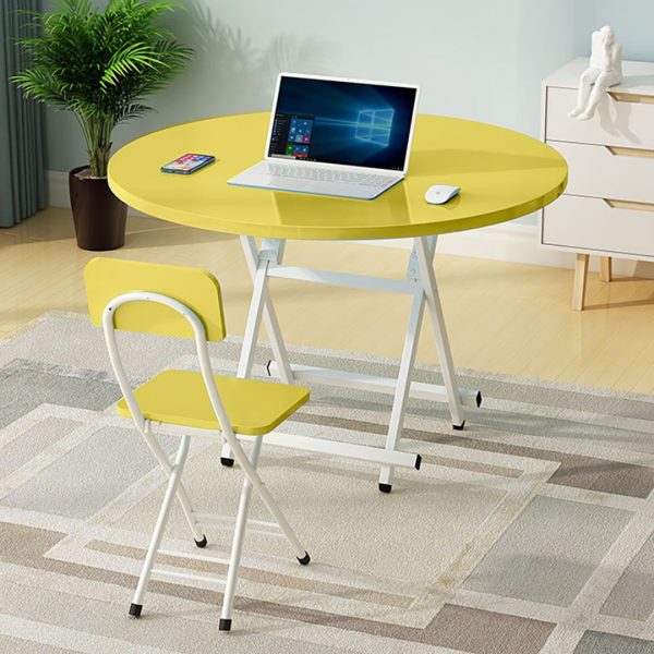 Dining Table Portable Round Surface Space Saving Folding Desk Home Decor – Yellow, 2