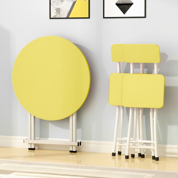 Dining Table Portable Round Surface Space Saving Folding Desk Home Decor – Yellow, 2
