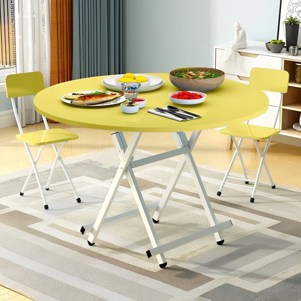 Dining Table Portable Round Surface Space Saving Folding Desk Home Decor – Yellow, 2