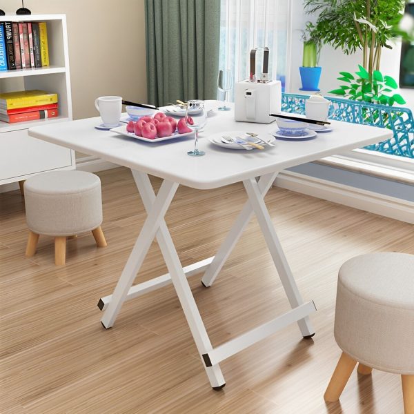 Dining Table Portable Square Surface Space Saving Folding Desk Home Decor – White, 1