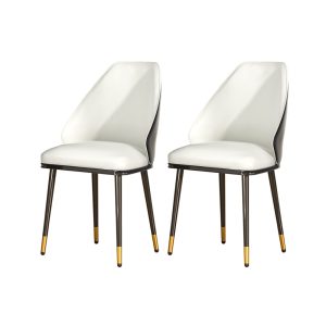 Dining Chairs Set of 2 Leather Seat White and Black