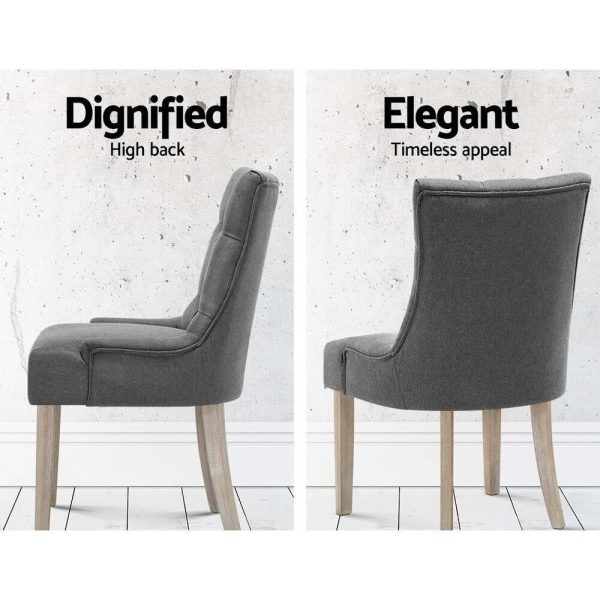Set of 2 Dining Chair Beige CAYES French Provincial Chairs Wooden Retro Cafe – Grey, Polyester