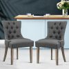 Set of 2 Dining Chair Beige CAYES French Provincial Chairs Wooden Retro Cafe – Grey, Polyester