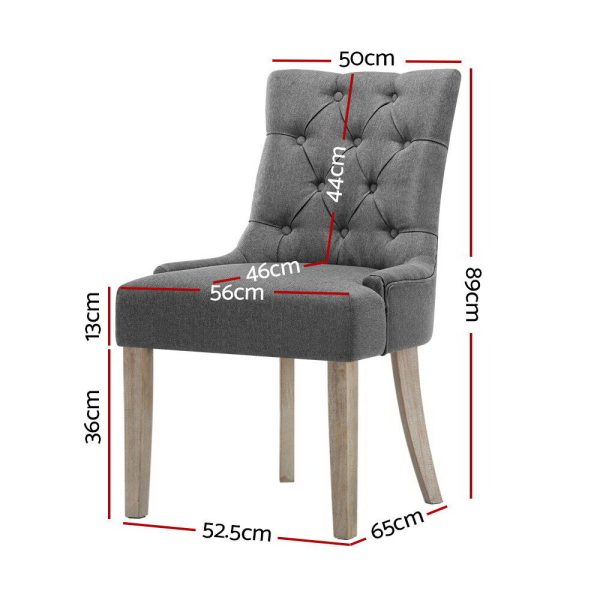Set of 2 Dining Chair Beige CAYES French Provincial Chairs Wooden Retro Cafe – Grey, Polyester