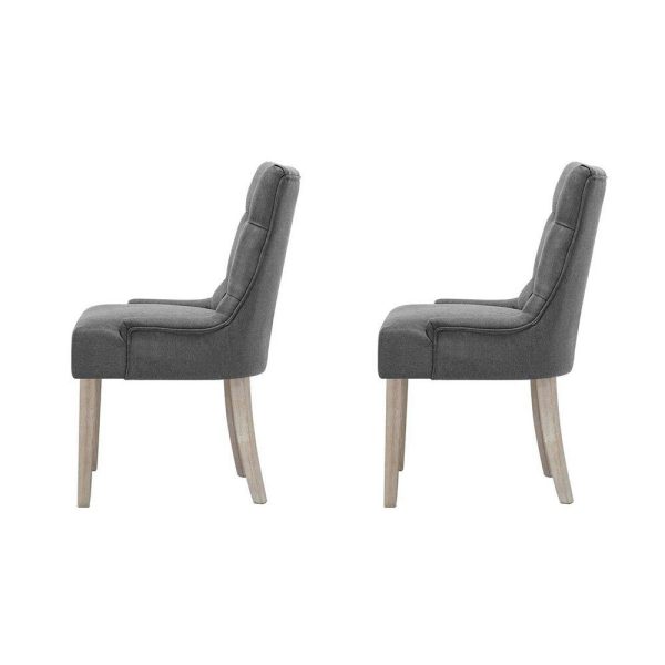 Set of 2 Dining Chair Beige CAYES French Provincial Chairs Wooden Retro Cafe – Grey, Polyester
