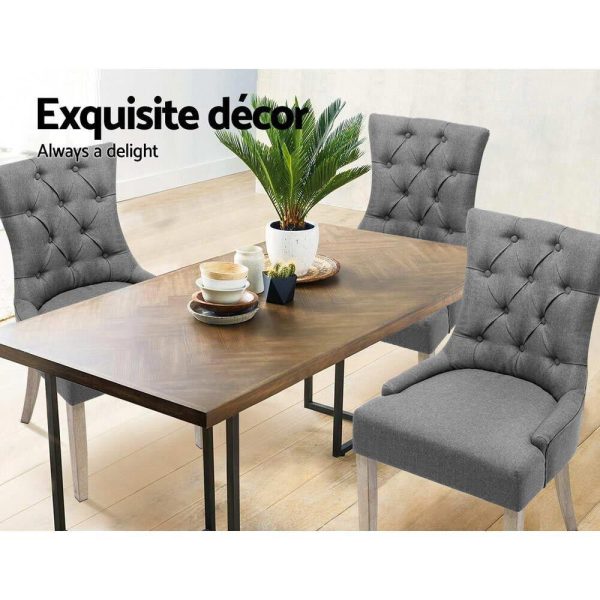 Set of 2 Dining Chair Beige CAYES French Provincial Chairs Wooden Retro Cafe – Grey, Polyester