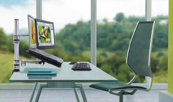 Atdec Black AF-AT-P with notebook tray –  525mm long pole with 422mm articulated arm. Max load: 8kg, VESA 100×100 – VISIDEC Focus Notebook Kit