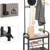 Greige and Black Steel Freestanding Coat Rack Stand with Removable Hooks, Bench and Shoe Rack, Height 183 cm