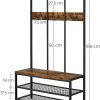 Large Coat Rack Stand with 12 Hooks and Shoe Bench Rustic Brown and Black