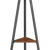 Black Coat Rack Stand Industrial Style 2 Shelves Clothes