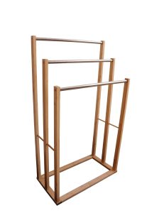 Bamboo Towel Bar Metal Holder Rack 3-Tier Freestanding for Bathroom and Bedroom