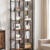 Small 6-Tier Industrial Bookshelf, Rustic Brown, Black