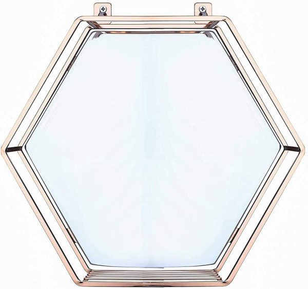 Hexagon Hanging Mirror for Home Decoration (Rose Gold Color)