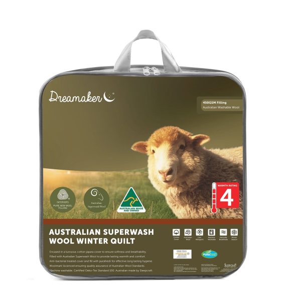 Dreamaker Australian Superwash Wool Winter Weight Quilt 450Gsm Bed – KING