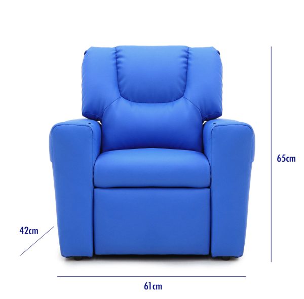 Blue Kids push back recliner chair with cup holder