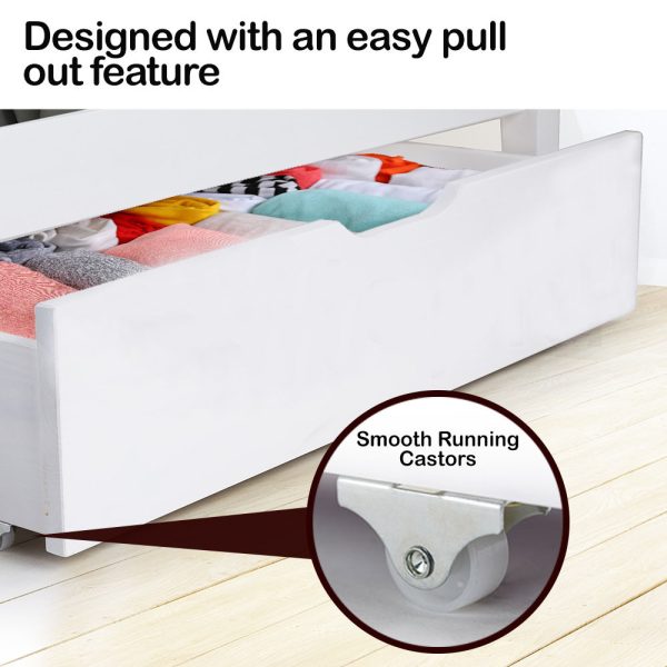 Kingston Sl2x Under Bed Storage Drawers White Pine Wooden Wheels