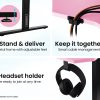 OVERDRIVE Gaming PC Desk Carbon Fiber Style, Pink and Black, with Headset Holder, Gaming Mouse Pad