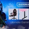 OVERDRIVE Gaming PC Desk Carbon Fiber Style, Pink and Black, with Headset Holder, Gaming Mouse Pad