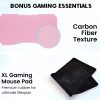 OVERDRIVE Gaming PC Desk Carbon Fiber Style, Pink and Black, with Headset Holder, Gaming Mouse Pad