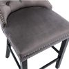 2X Velvet Bar Stools with Studs Trim Wooden Legs Tufted Dining Chairs Kitchen – Grey