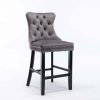 2X Velvet Bar Stools with Studs Trim Wooden Legs Tufted Dining Chairs Kitchen – Grey