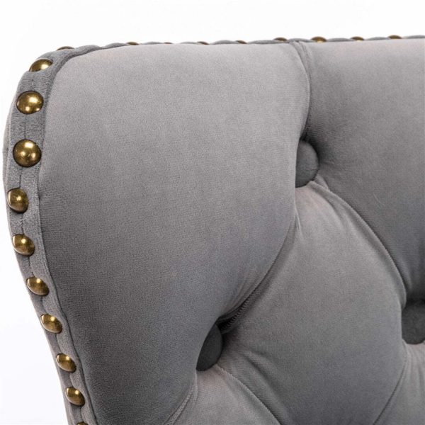 2x Height Adjustable Swivel Bar Stool Velvet Nailhead Barstool with Footrest – Grey