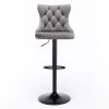 2x Height Adjustable Swivel Bar Stool Velvet Nailhead Barstool with Footrest – Grey