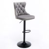 2x Height Adjustable Swivel Bar Stool Velvet Nailhead Barstool with Footrest – Grey