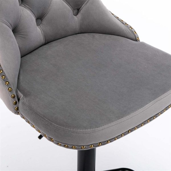 2x Height Adjustable Swivel Bar Stool Velvet Nailhead Barstool with Footrest – Grey