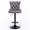 2x Height Adjustable Swivel Bar Stool Velvet Nailhead Barstool with Footrest – Grey
