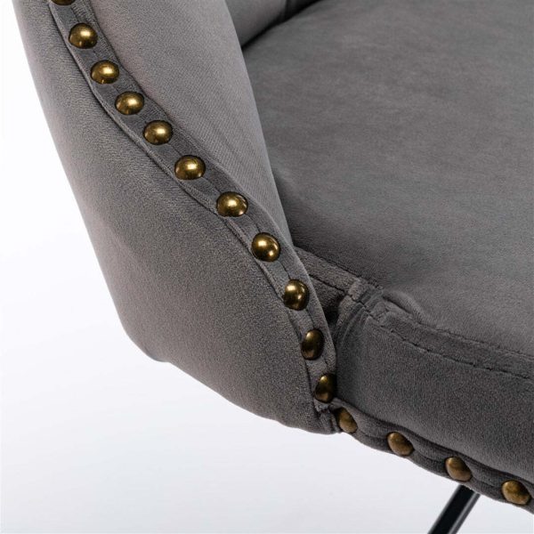 2x Height Adjustable Swivel Bar Stool Velvet Nailhead Barstool with Footrest – Grey