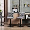 2x Height Adjustable Swivel Bar Stool Velvet Nailhead Barstool with Footrest – Grey