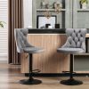 2x Height Adjustable Swivel Bar Stool Velvet Nailhead Barstool with Footrest – Grey