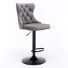 2x Height Adjustable Swivel Bar Stool Velvet Nailhead Barstool with Footrest – Grey