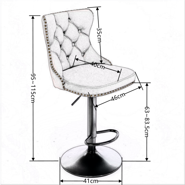 2x Height Adjustable Swivel Bar Stool Velvet Nailhead Barstool with Footrest – Grey