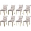 8x Velvet Dining Chairs Upholstered Tufted Kithcen Chair with Solid Wood Legs Stud Trim and Ring-Beige