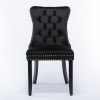 8x Velvet Dining Chairs Upholstered Tufted Kithcen Chair with Solid Wood Legs Stud Trim and Ring-Black
