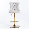 4x Height Adjustable Swivel Bar Stool Velvet Studs Barstool with Footrest and Golden Base- Beige