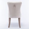 2x Velvet Dining Chairs Upholstered Tufted Kithcen Chair with Solid Wood Legs Stud Trim and Ring – Beige