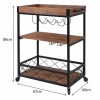 3 Tiers Kitchen Serving Wine Cart Trolley with Wine Rack (Walnut) EK-STWR-100-YXH