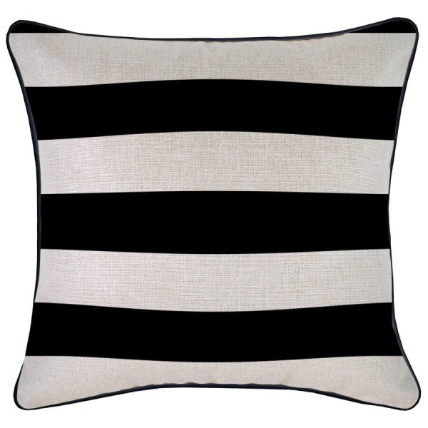 Cushion Cover-With Black Piping-Deck Stripe Black / Natural Base – 45×45 cm