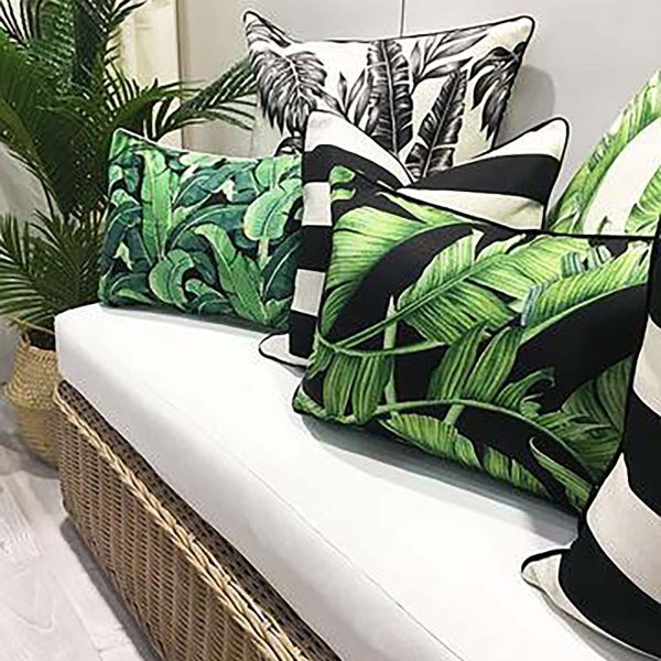 Cushion Cover-With Black Piping-Deck Stripe Black / Natural Base – 45×45 cm