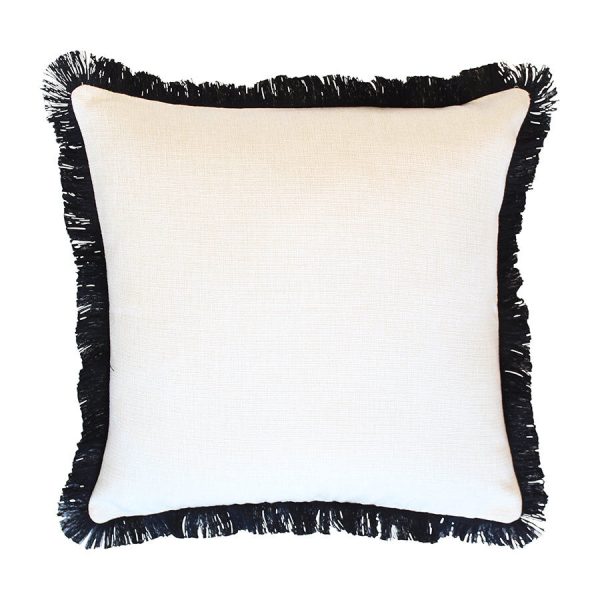 Cushion Cover-Coastal Fringe Black-Solid Natural – 45×45 cm