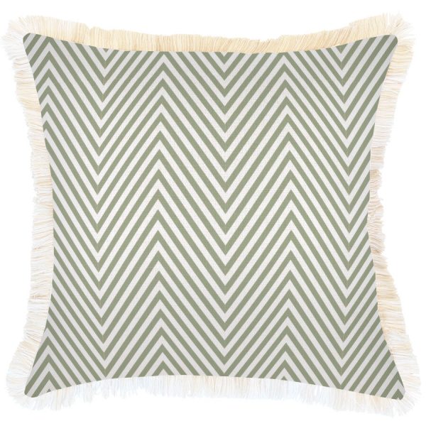 Cushion Cover-Coastal Fringe Natural-Zig Zag Sage – 45×45 cm