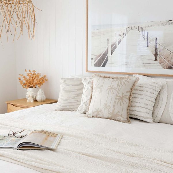 Cushion Cover-Coastal Fringe-Tall-Palms-Beige – 45×45 cm