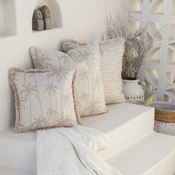 Cushion Cover-Coastal Fringe-Tall-Palms-Beige – 45×45 cm