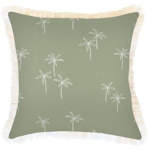 Cushion Cover-Coastal Fringe Natural-Palm Cove Sage – 45×45 cm