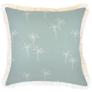 Cushion Cover-Coastal Fringe Natural-Palm Cove Seafoam – 45×45 cm