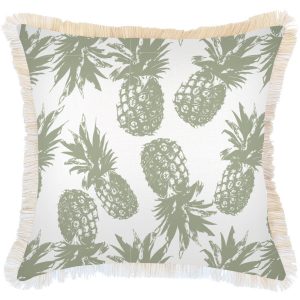 Cushion Cover-Coastal Fringe Natural-Pineapples Sage – 60×60 cm