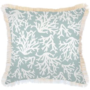 Cushion Cover-Coastal Fringe Natural-Coastal Coral Seafoam – 60×60 cm